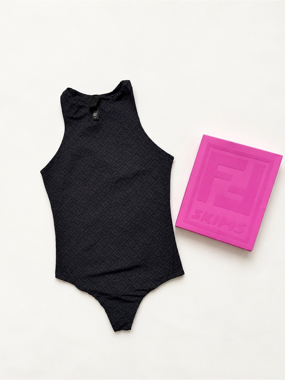 FENDI x SKIMS High Neck Logo Bodysuit Black M NWOT + Original Box